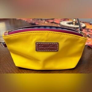 Dooney & Bourke Vintage Yellow Nylon and Leather trim accessory/cosmetic bag